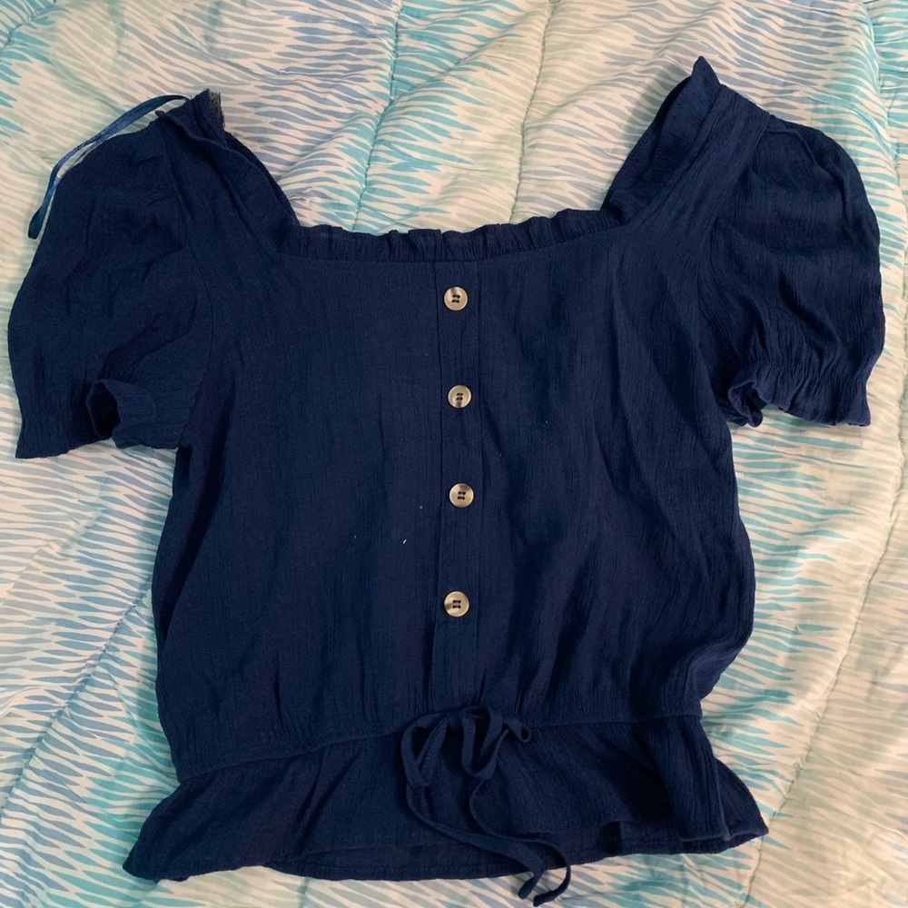 Blue off the shoulder top. Bought at Tjmaxx.